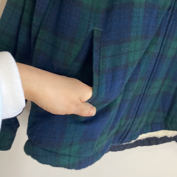 LL Bean Hoodie Womens Small Blue Scotch Plaid Flannel Sherpa Fleece Zip Shacket - Picture 7 of 16